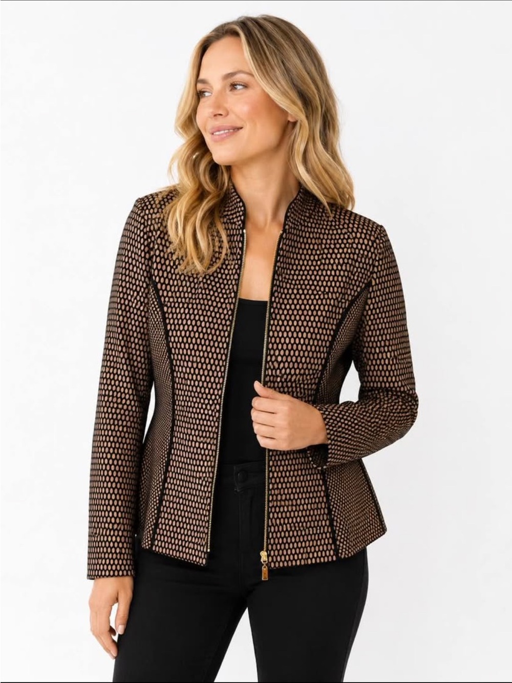 Frank Lyman Design Brown Textured Zip-Front Blazer